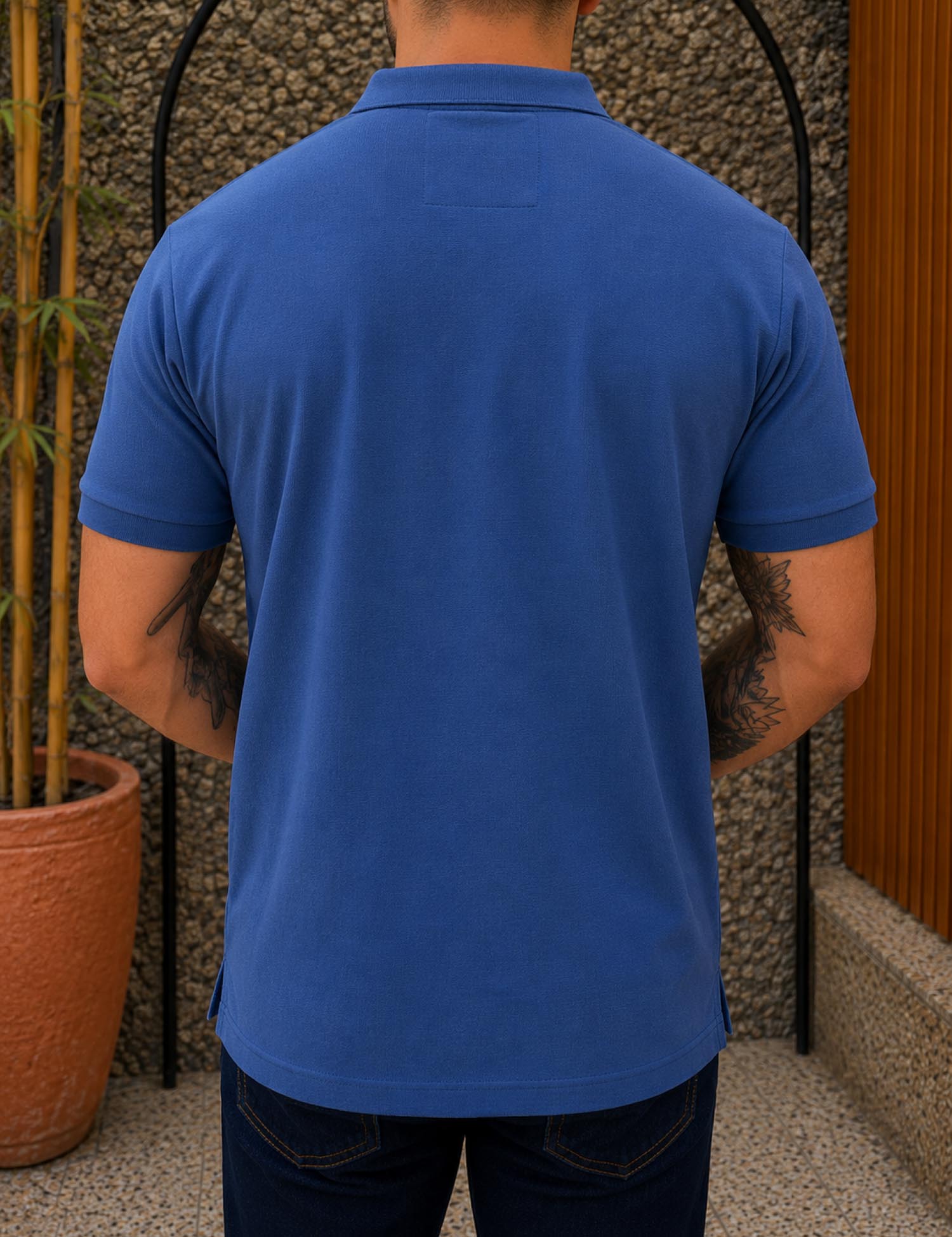 Origin ανδρική μπλε Indigo πικέ Polo μπλούζα Plus Size 262723I